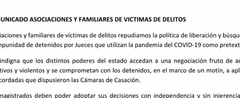 Comunicado de Asociaciones y Familiares de Víctimas de Delitos